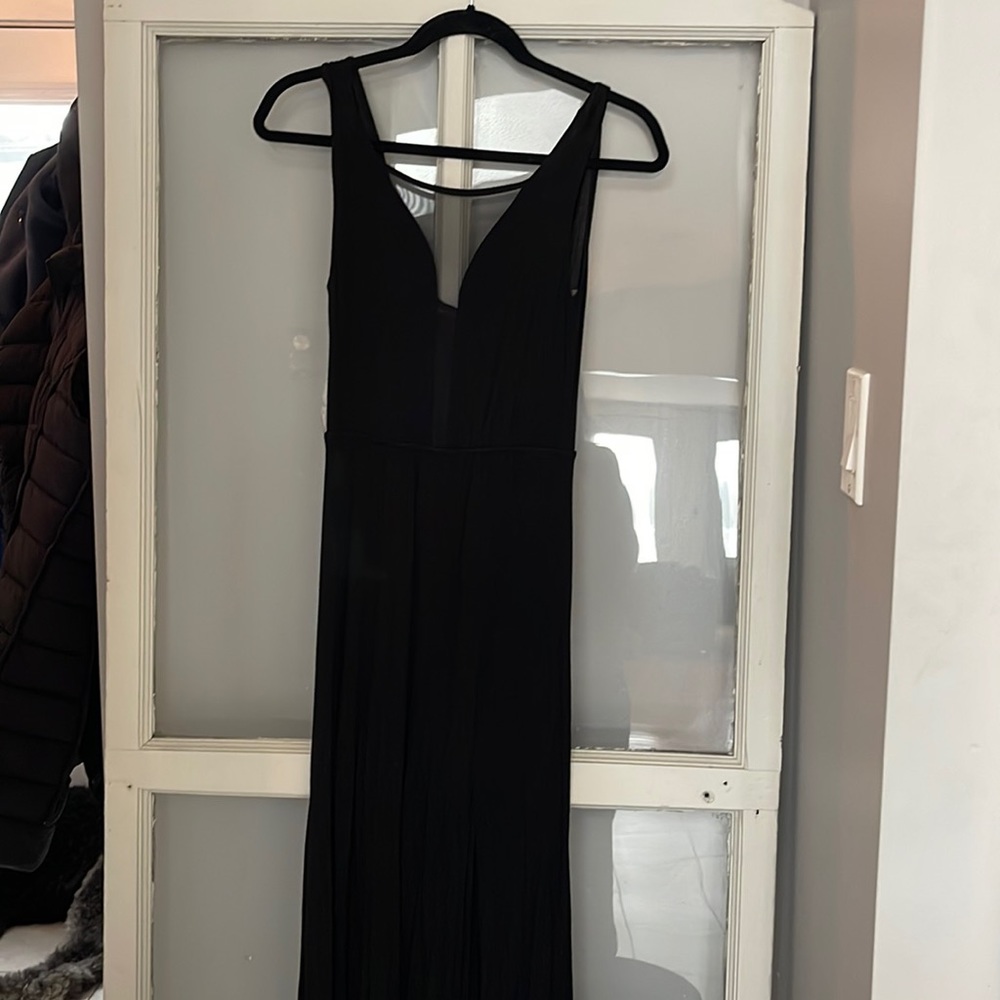 Black maxi dress with low cut front mesh